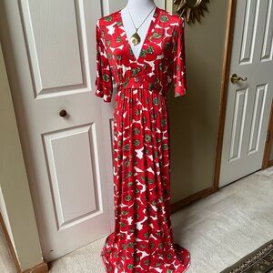 Red V-Neck Flutter Sleeve Maxi Dress